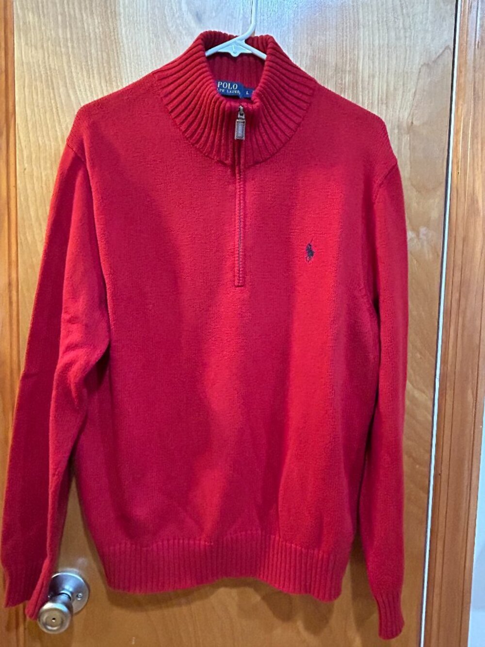 Polo Ralph Lauren Red 100% Cotton Quarter Zip Sweater Mens L Navy Pony